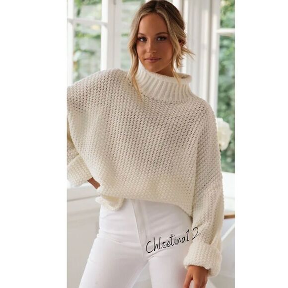 New High Neck Long Sleeve Chunky Knit Pullover Turtleneck Sweater - Picture 3 of 7